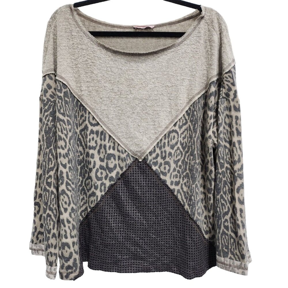 Ces Femme BOHO Tunic Top Womens Large Animal Print Thermal Long Sleeve Casual